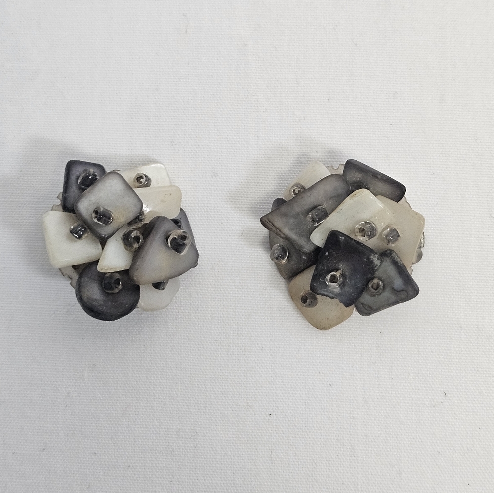 Vintage Mother Of Pearl Cluster Clip On Earrings from Japan 1950s